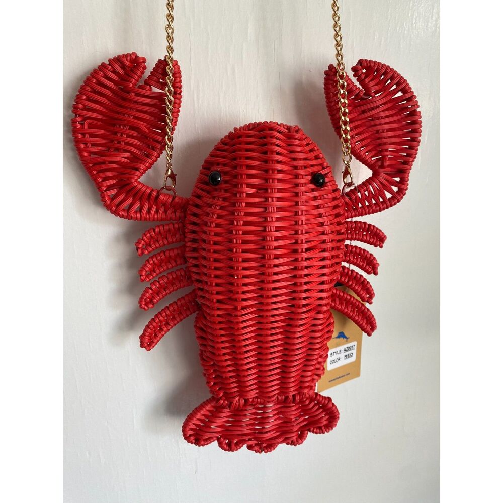 NWT Tommy Bahama Lobster Raffia Woven Wicker Crossbody Bag Lobster